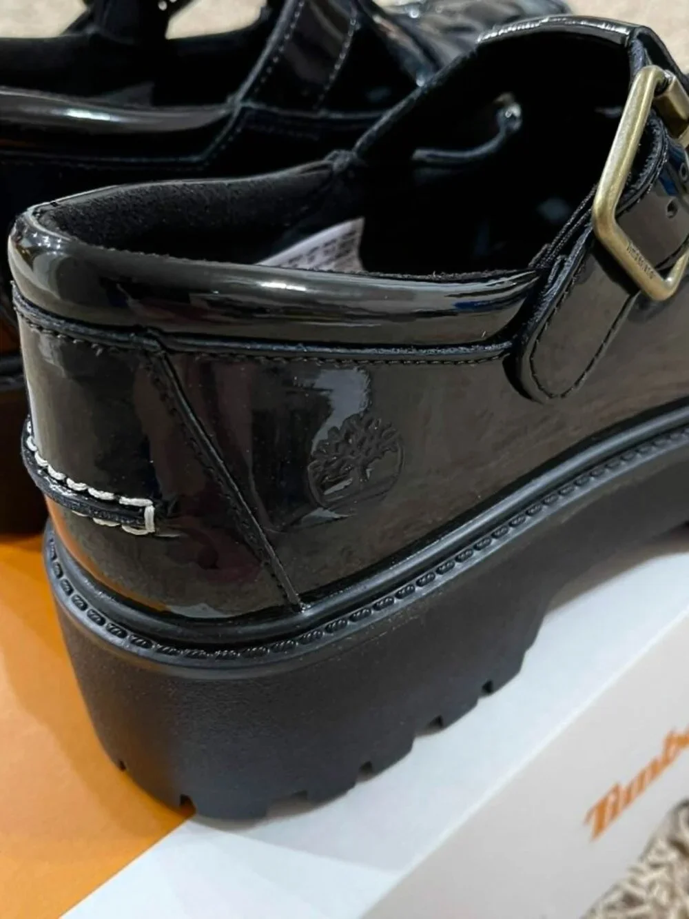 Timberland Women's Patent Leather Stone Street Platform Buckle Shoes, Size 8